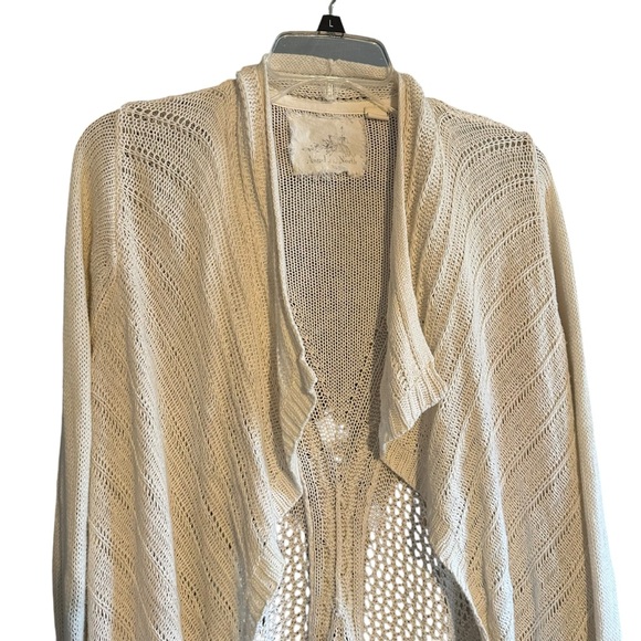 Angel of the North Anthropologie Ivory Cream Open Front Longline Cardigan Size S - Picture 4 of 12